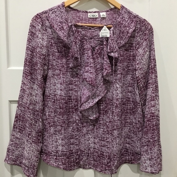 𝅺cato NWT Purple white ruffle long sleeve blouse career - Picture 2 of 6